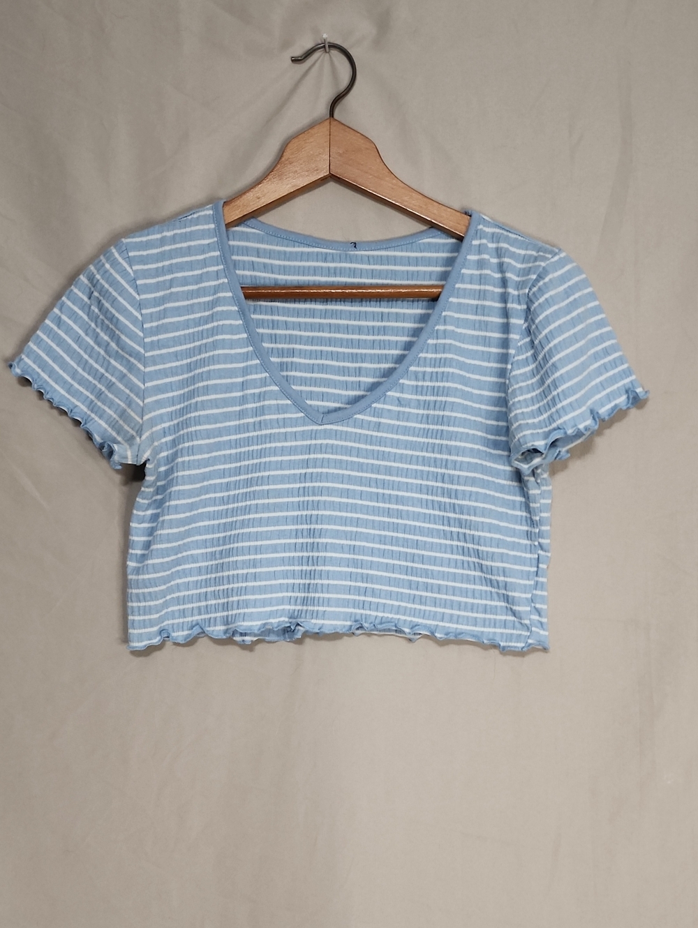 Light Blue Striped V-Neck Cropped Top
